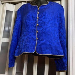 Magnificent jacket in real cobalt blue damask silk, edge in gold thread, size 12